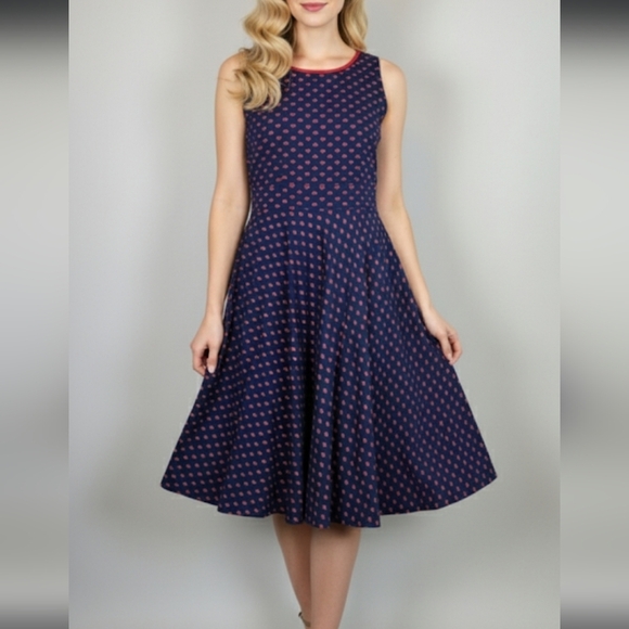 Vintage Retro Pin-up Style 50s Heart Polk-a-dot Dress Strapless Size Large - Picture 1 of 12